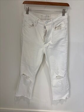 MOTHER White Distressed Ankle Crop Jeans